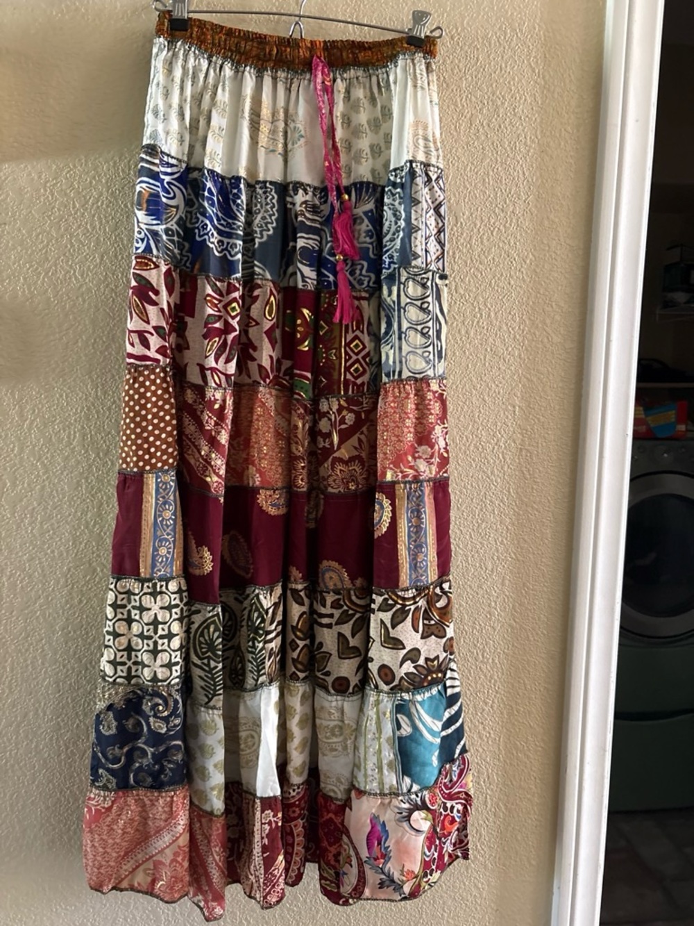 Patchwork boho Maxi Skirt - Multicolor silk